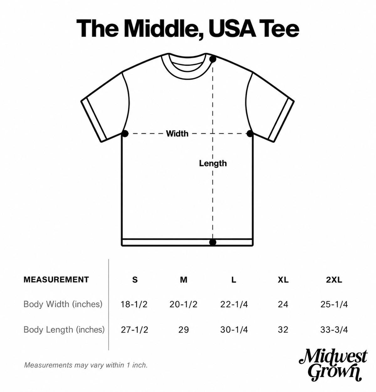 The Middle, USA (Tee) size guide